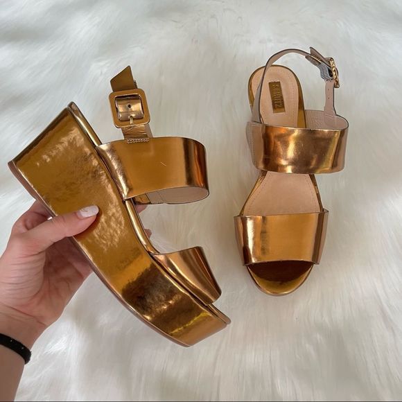 SCHUTZ Shoes - SCHUTZ Bronze Cori Aylane Lizah Platform Sandals Wedge Heels sz. 7